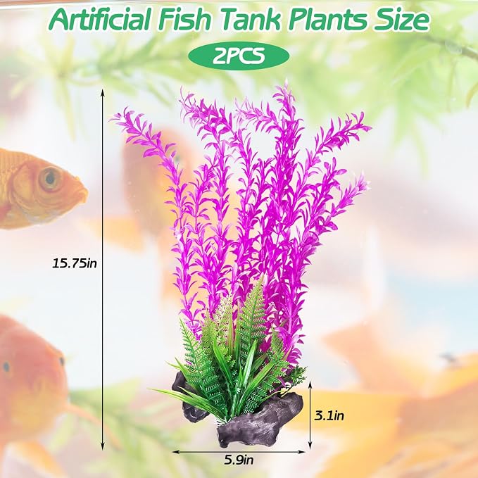 Hamiledyi Aquarium Plastic Plants Aquarium Decor Artificial Fish Tank Plants Lifelike Tall Fish Tank Decorations Aquarium Plant Suitable for Saltwater and Freshwater 15.7in 2pcs