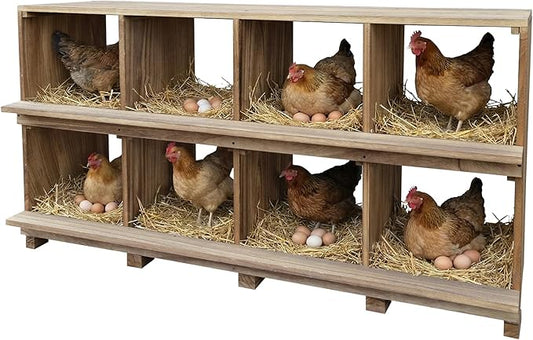 8-Compartment Wooden Chicken Nesting Box with Perches – Durable Egg Organizer for Bird Cages & Coops – Wall or Floor Mount – Prevents Egg Breakage – Ideal for Chickens, Ducks