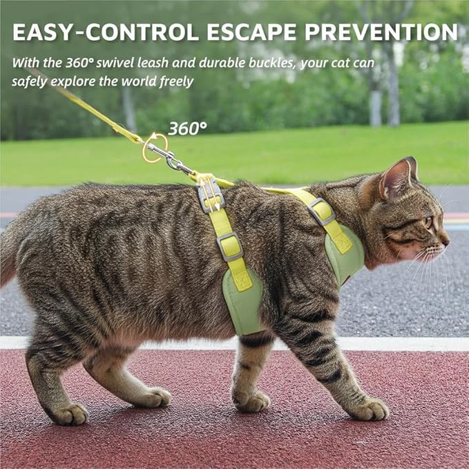 Escape-Proof Cat Harness and Leash Set - Adjustable and Comfortable - Ideal for Walking Cat Outdoors - Fits Small Dogs, Kittens, Medium, and Large Cats (Green, XS)