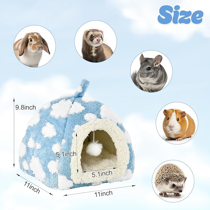 Bunny Bed Blue Sky with Cloud Pattern House for Rabbit Guinea Pig Hiding Hut Small Animals Hideaway Indoor Habitat for Bunny Guinea Pigs (Blue)