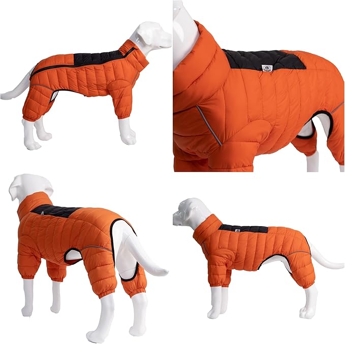 Lovelonglong Dog Coat Dog Warm Jacket, 4 Legs Covered Waterproof Windproof Reflective Warm Dog Vest, Zippered Adjustable Outdoor Dog Snow Jacket for Small Medium Large Dogs Orange L