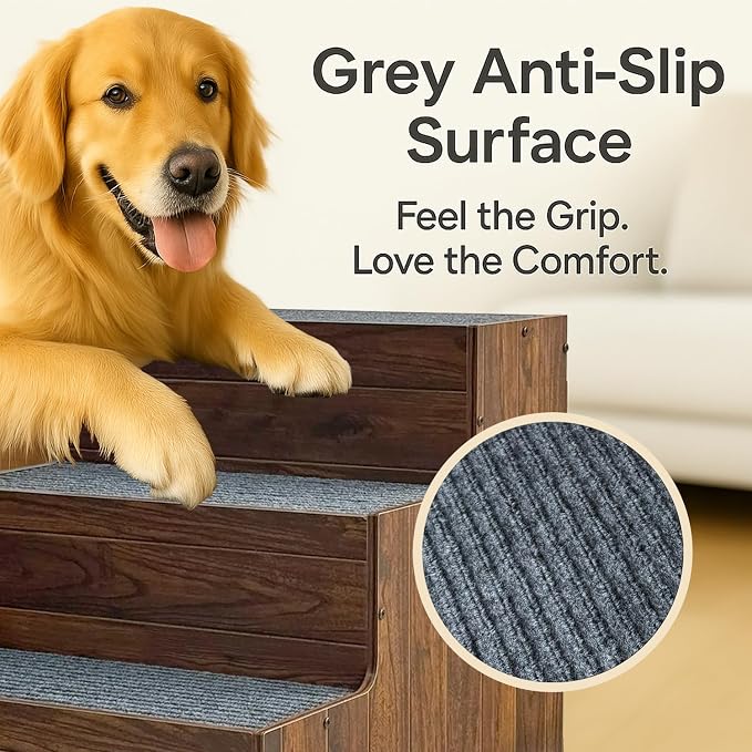 Furniture Dog Stairs for Large Dogs, Wooden Wide Pet Steps, Non-Slip 3-Step Stable Dog Ladder for High Bed,Couch,Sofa – Upgraded Solid Stair for Senior, Injured, Recovering, Short-Legged Pets,Walnut