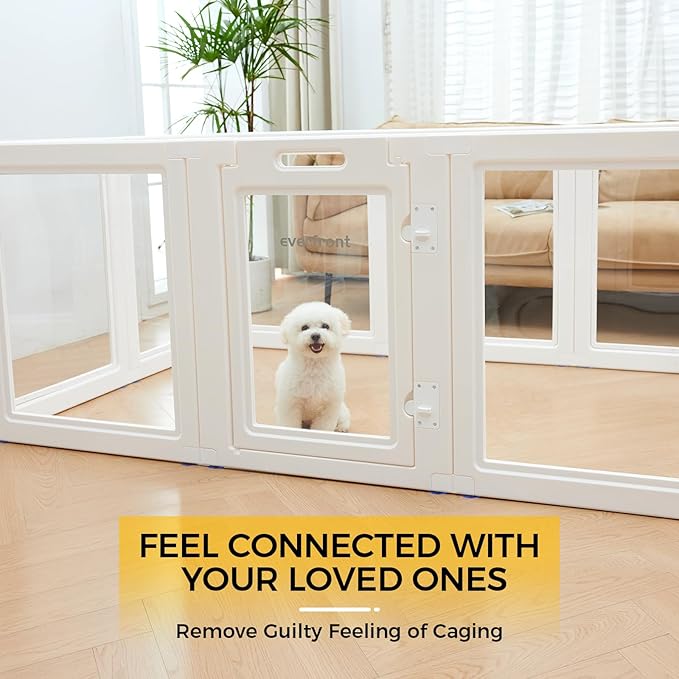 EVERFRONT Clear Acrylic Plastic Dog Playpen - Clear Dog Play Pen - Easy Assemble Acrylic Dog Playpen - Puppy Playpen, Small Animal Playpen, Dog Play Pen Indoors (White, 30.3", 12PCS Divider)