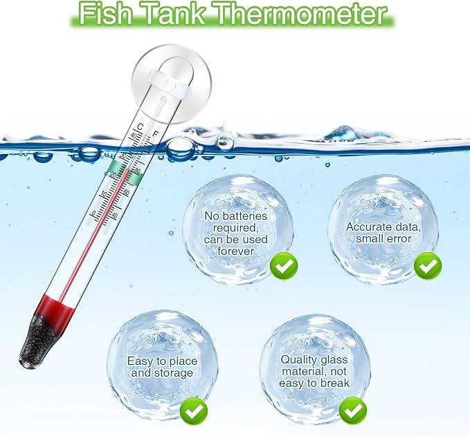 Dreyoo 4 Pack Floating Aquarium Thermometers, 0-43°C/32-110°F | with Suction Cup, Glass Material, Mercury Free Large Standing Thermometer for Freshwater and Saltwater Fish
