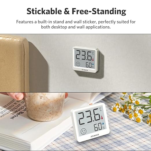 Mini Digital Hygrometer Indoor Thermometer with Temperature and Humidity Monitor for Bedroom, Reptile Tank, Guitar Case, Greenhouse and Cellar Closet, Fahrenheit or Degree Celsius