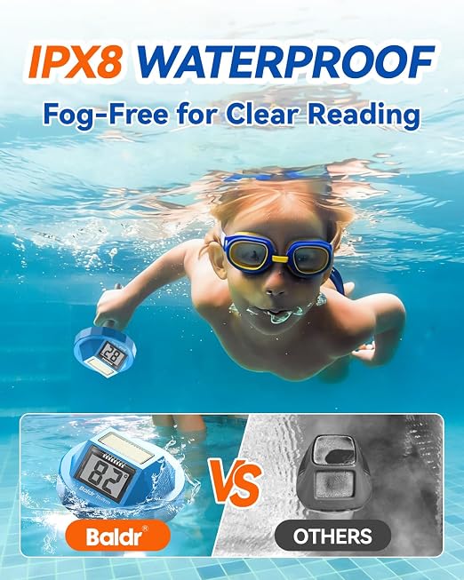 BALDR Solar Pool Thermometer Floating, Dual LCD, IPX8, Anti-Fogging | Digital Water Thermometer Wireless for Pool/Hot Tubs/Spas/Ice Baths/Aquariums