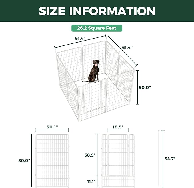FXW Rollick Unleashed Dog Playpen for Indoor, Yard, RV Camping, 50 inch 8 Panels for Large Dogs, White│Patented