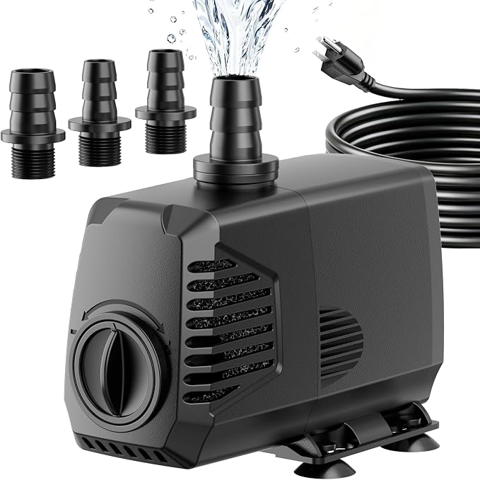 680GPH Submersible Water Pump, Water Fountain (2400L/H, 55W) with 8.5FT High Lift Adjustable & 3 Nozzles & 16.4FT Cord, Ultra Quiet Aquarium Pump for Pond Fountain Waterfall Hydroponics-Q104