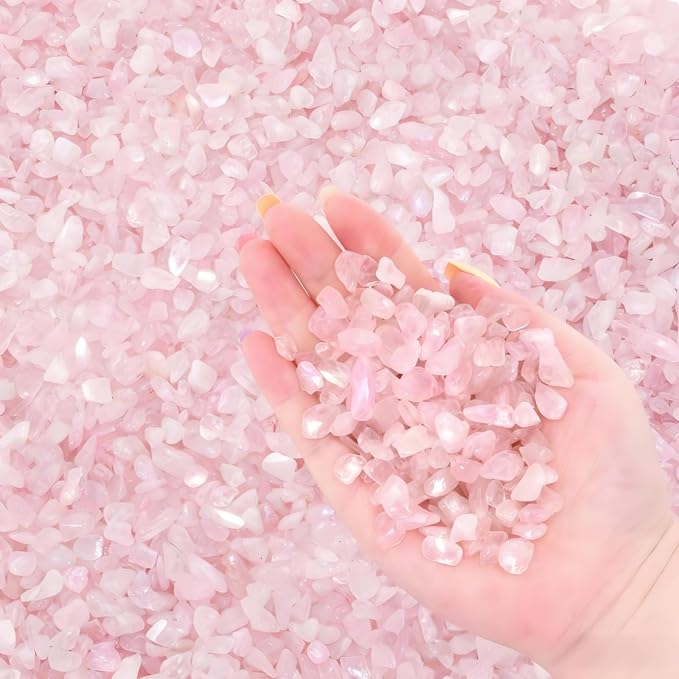 5 lb Natural Rose Pink Crystal, 7-9 mm Tumbled Chips Stones, Irregular Shaped Quartz Bulk, Healing Reiki Gemstone for Potted Plant Vase Decoration Jewelry Making DIY Craft, Light Rose