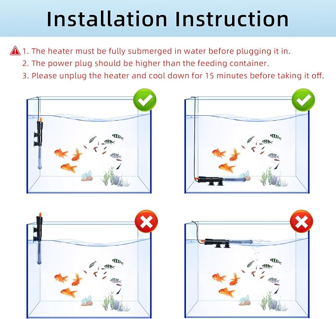 HiTauing Aquarium Heater 100W, Adjustable Knob Fish Tank Heater with 2 Powerful Suction Cups, Submersible Betta/Turtle Tank Heater for Freshwater and Saltwater Tanks