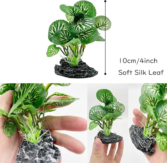 Aquarium Plants Betta Fish Tank Decorations 4inch/2pcs Soft Silk Artificial Plant Goldfish Waterscape Fish Hides Snake Tank/Reptiles Plants (B-3pcs Set)