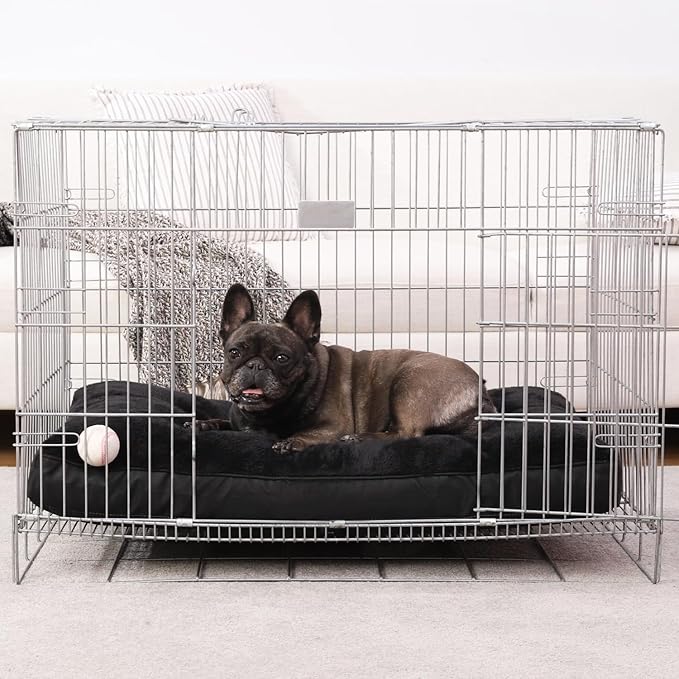 Dog Crate Bed Waterproof Deluxe Plush Dog Beds with Removable Washable Cover Anti-Slip Bottom Pet Sleeping Mattress for Large, Medium, Jumbo, Small Dogs, 23 x 17 inch, Black