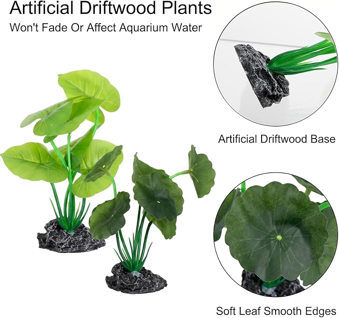 2Pack Silk Aquarium Decor Artificial Aquarium Decor Plants for Fish Tank | 6inch Artificial Aquarium Plants with Driftwood Base for Betta Fish Tank Accessories, Betta Fish Tank Decor