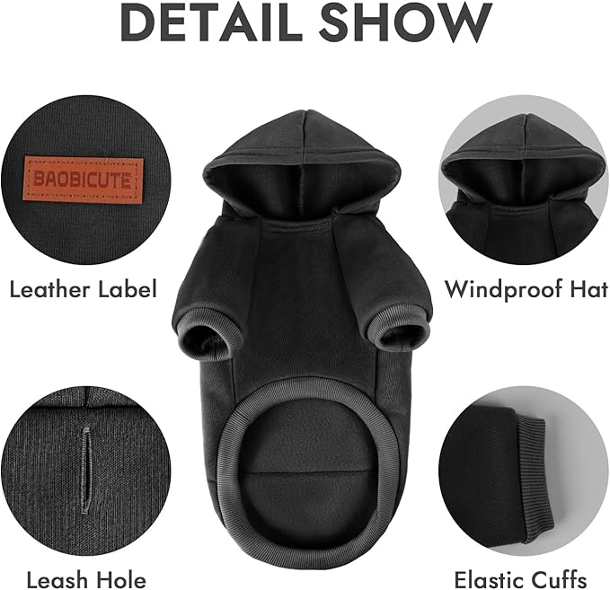 2 Pack Dog Hoodie Warm Hood Dog Sweater Cold Weather Small Dogs Sweatshirt Comfort Pet Clothes for Small Medium Dogs with Pockets (Black+Grey, XXS (Back: 5.9",Chest: 10.6", 0.8-1.8lbs))