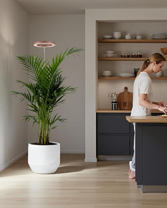 Plant Grow Light, LED Growing Light Full Spectrum for Indoor Plants,Aluminum Walnut Wood Grain Plant Lights,Height Adjustable, Automatic Timer, 5V Low Safe Voltage,Idea for Large Plant Light，