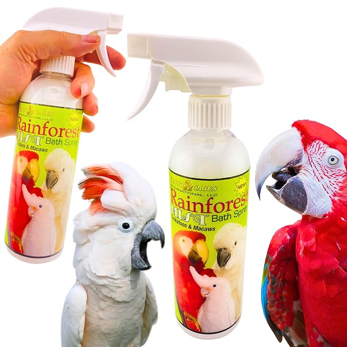 King's Cages Rainforest Mist 17oz White Spray Feather Conditioning Bath Mist with Vanilla Scent for Cockatoos and Macaws Parrots (Pack of 2)