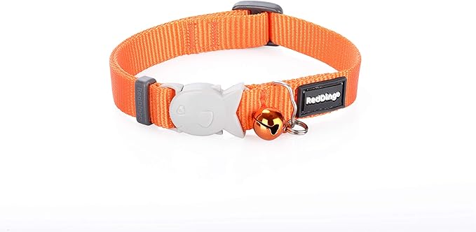 Red Dingo Classic Safety Release Breakaway Premium Cat Collar – Adjustable One Size Fits All with Soft Nylon Webbing, 4.4lb Safety Release Fish Clip, Stainless Steel D-Ring, Wildlife Bell – Orange