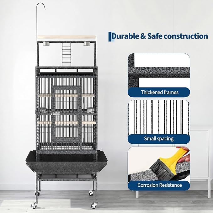 Garvee 82" h Large Bird Cage, Rolling Parakeet Cage with Play Top, Bird Rope Perche, Big Bird Cages for Parrots, Parakeets, Cockatiels, Conures-White
