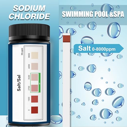 Saltwater Pool Test Strips,0-8000 ppm,Salt Test Strips Kit | for Sodium Chloride Swimming Pool and Spa Test Strips-Quick and Accurate Results