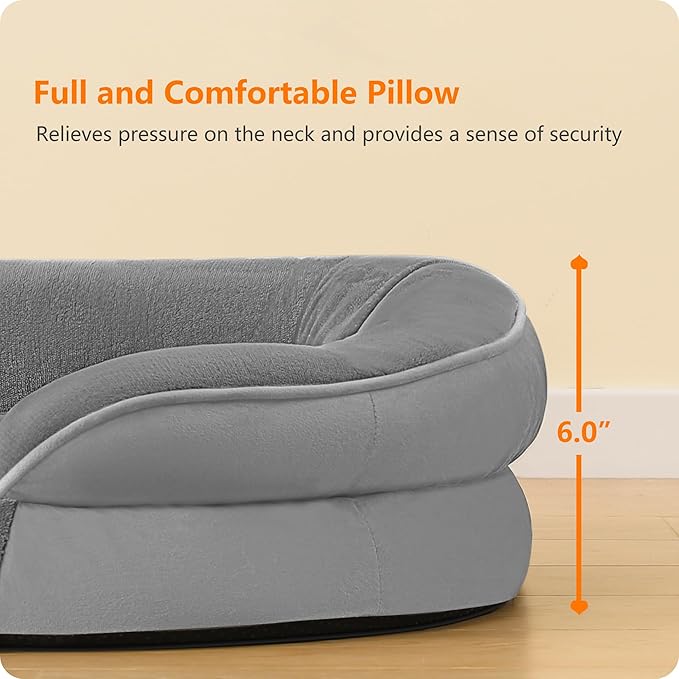 Dwanton Orthopedic Dog Bed for Medium Dogs with Gel Memory Foam, Waterproof Dog Sofa, Washable Pet Bed with Four Sided Bolster Cushion, Removable Cover & Non-Slip Bottom, 36", Medium Gray