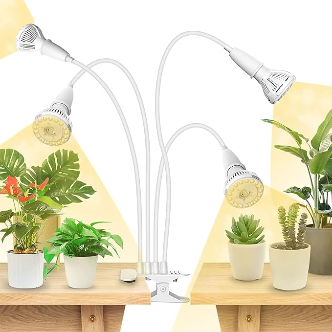 SANSI Grow Lights for Indoor Plants, 40W Clip-On Gooseneck LED Plant Lights | Lifetime Free Bulb Replacement, Plant Lights for Indoor Growing, 4-Head No Timer, Full Spectrum LED Grow Light, High PPFD