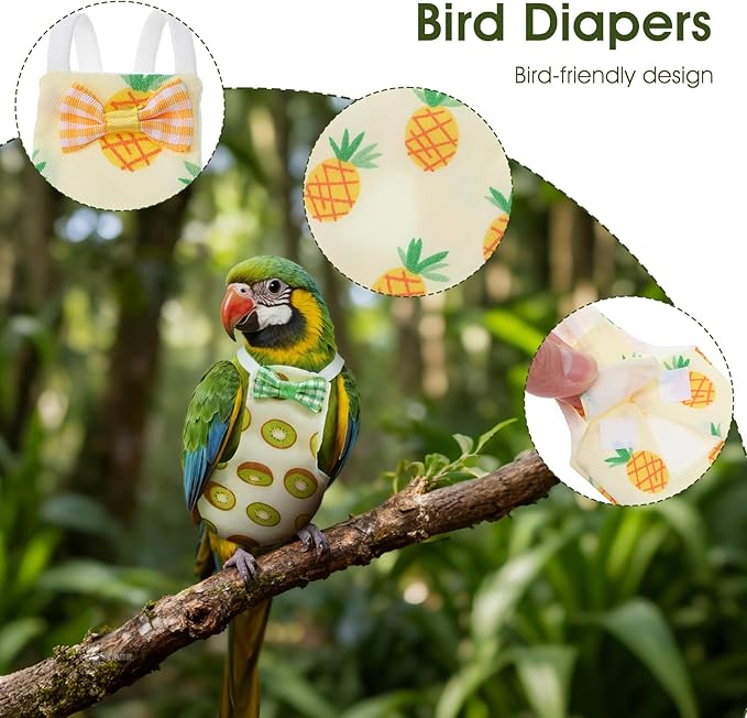 4 Pcs Bird Diaper, Cute Pet Bird Diaper, Parrot Nappy Reusable Flight Suit with Waterproof Inner Birds Diapers for Parakeet Cockatiel Mini Macaw Budgie Canary