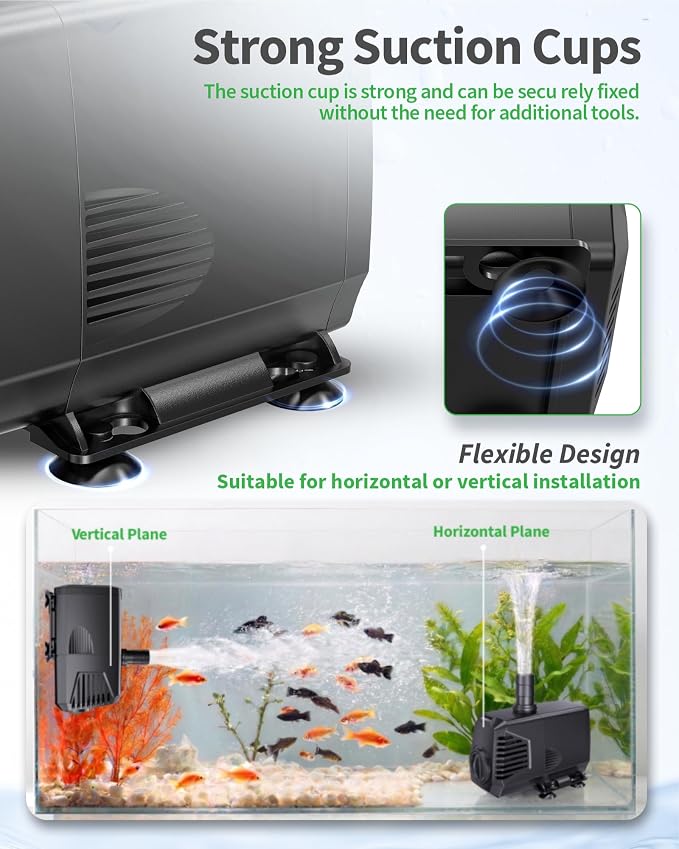 200GPH Submersible Pump(700L/H, 12W), Ultra Quiet Fountain Pump with Over Heating Protection & Filter Sponge 5.9ft High Lift for Pond, Fish Tank, Aquarium, Hydroponics, Waterfall Q102