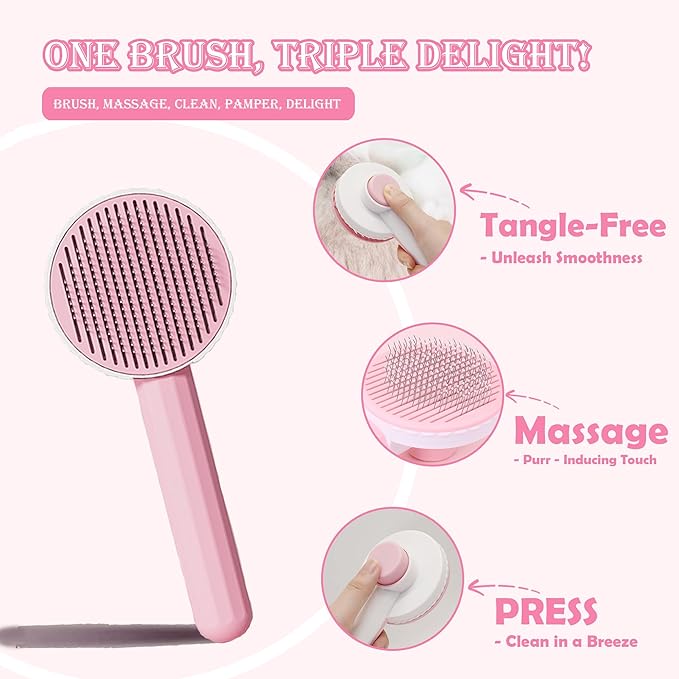 Self Cleaning Cat Brush for Shedding, LED Light Nail Clipper, Nail Clipper and Nail File, Slicker Brushes and Nail Trimmer for Long Haired Cats, Grooming Kit, Cat Lover Gifts