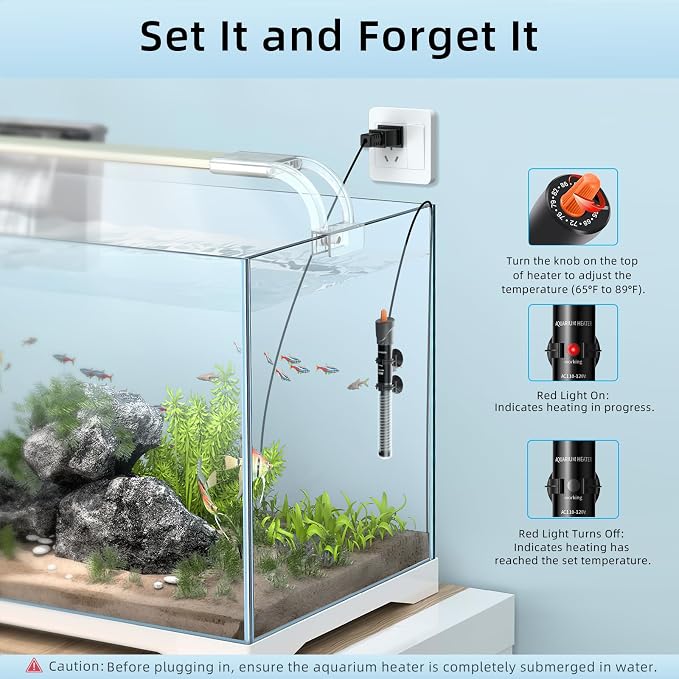 HiTauing Aquarium Heater 100W, Adjustable Knob Fish Tank Heater with 2 Powerful Suction Cups, Submersible Betta/Turtle Tank Heater for Freshwater and Saltwater Tanks