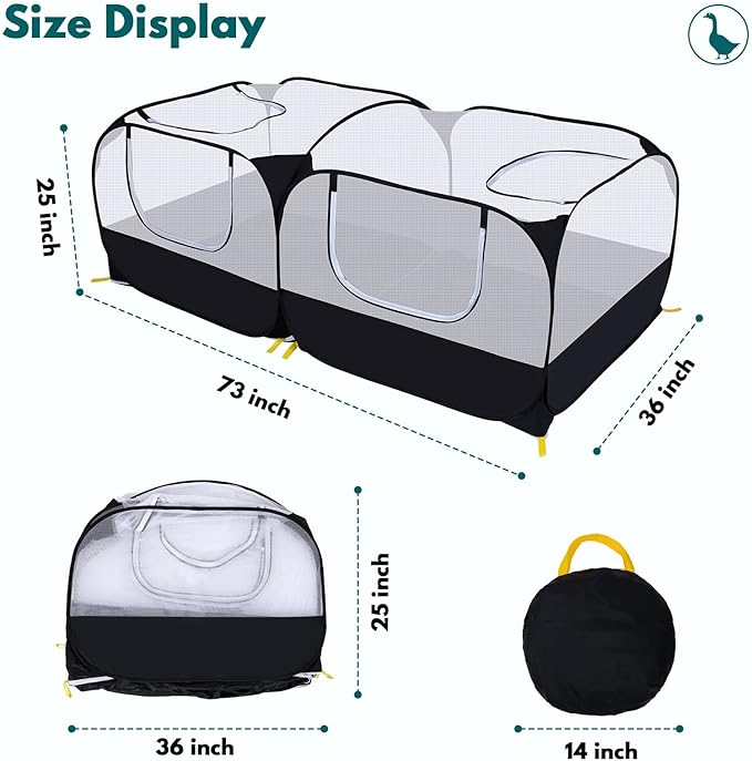 Small Animals Playpen,Pet Cage Tent Large Chicken Run Coop with Detachable Bottom Breathable Transparent Mesh Walls, Foldable Pet Enclosure for Puppy Kitten Rabbits Indoor Outdoor Playpen