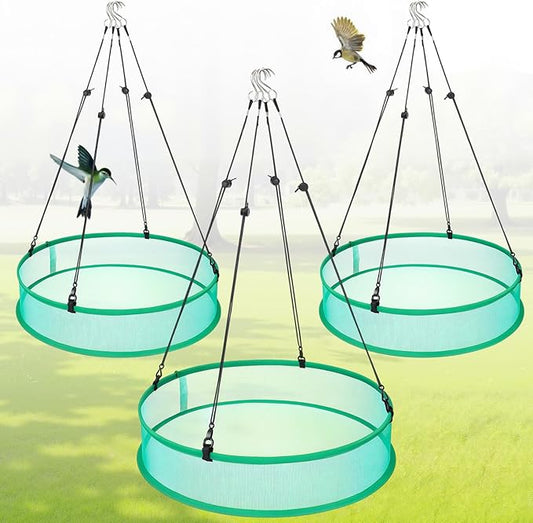 3 Pcs Bird Seed Catcher Tray for Outdoor Feeders 20" Diameter x 4" High Hanging Bird Feeder Trays to Catch Seed Catcher Spill Guard Platform Outdoor Garden Accessories(Green)