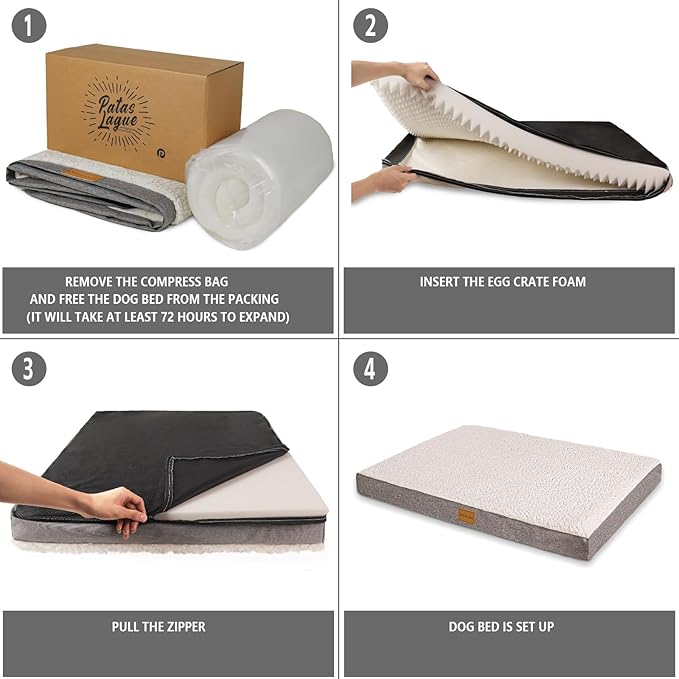 Patas Lague Orthopedic Dog Bed Large Sized Dog 36''X24'',Soft Waterproof Egg Crate Foam Medium Pet Crate Beds Mat with Removable Washable Cover and Non-Slip Bottom, Black