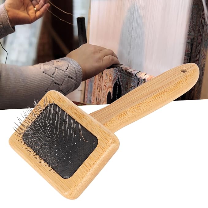 Pet Slicker Brush - Bamboo Dog Floating Hair Removing Wooden Brush with Hole Air Massage Grooming Open Knot Cleaning Slicker Finely Polished for Pet Tapestry (S)
