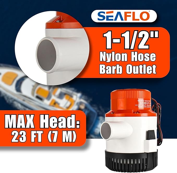 SEAFLO 01 Series 3700 GPH Bilge Pump – 12V, 1-1/2" Outlet, Marine Submersible Pump with Anti-Airlock Protection, CE & Rohs Certified, 4-Year Warranty | Reliable for Boats and Marine Applications