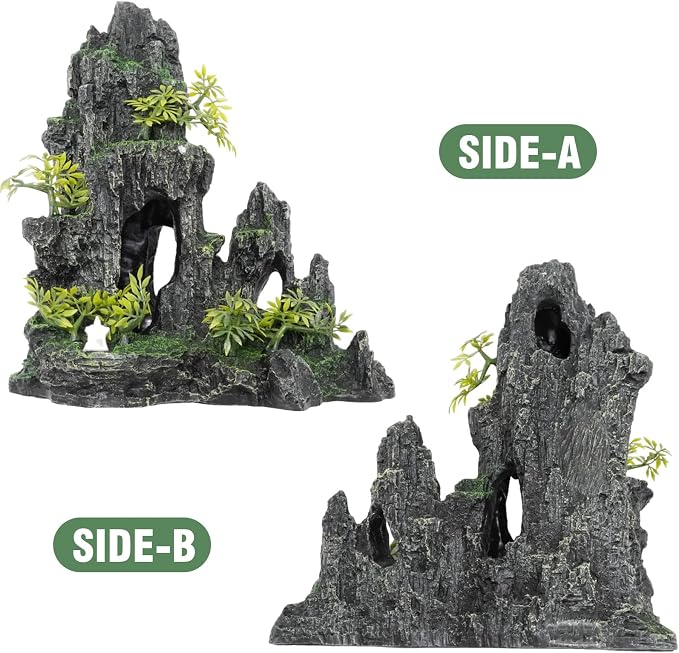 Hoypeyfiy Large Aquarium Decorations and Tall Aquarium Decor for Fish Tank Decorations Artificial Mountain View Ornament Tall Large Aquarium Rock Decor Tree House with Hiding Caves Natural Landscape