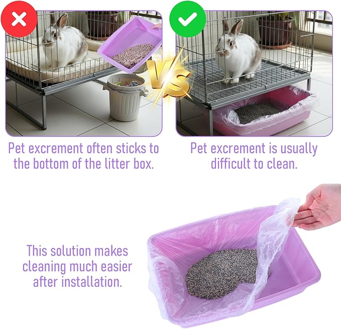 50 Pcs Disposable Cage Liners, Rabbit Litter Box Liners Small Animal Leak Proof Toilet Film Guinea Pig Cage Toilet Liner Plastic Litter Box Liner for Rabbits, Guinea Pigs, Chinchillas, Hedgehogs, Bird