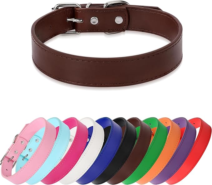 Brown Soft Leather Dog Collar for Small,Medium, Large Dog, Comfortable and Adjustable (Wide: 0.75'' for Dog's Neck: 10''~14'', Brown, M)