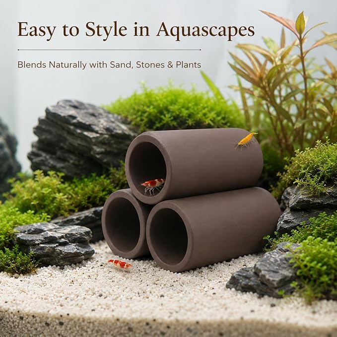 3-Tube Shrimp Hideout, Small Aquarium Cave for Dwarf Shrimp | Fry and Tiny Fish, 0.79-Inch Openings, Resin Fish Tank Shelter