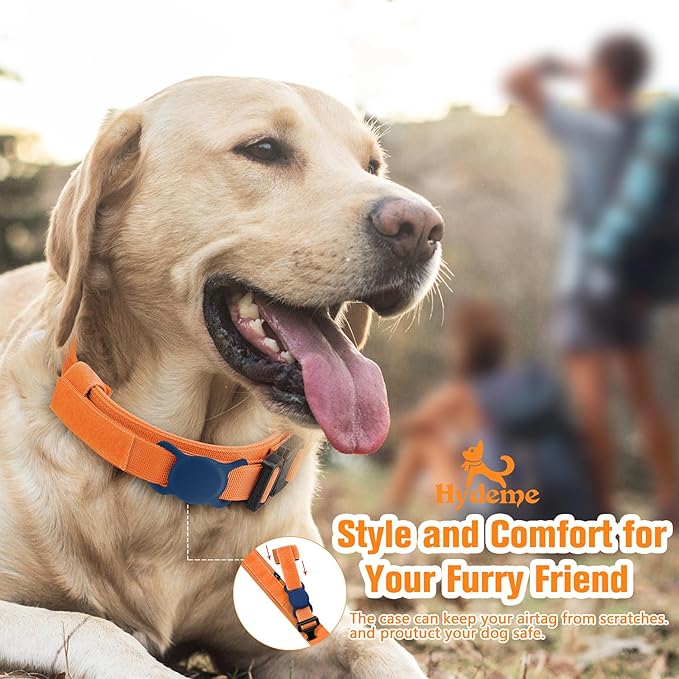 HYDEME Tactical Dog Collar Adjustable Nylon Collar with Control Handle and Heavy Metal Buckle for Medium and Large Dogs, with Patches&Airtags Case&Poop Bag Dispenser&Portable Bowl.(XL, Orange)