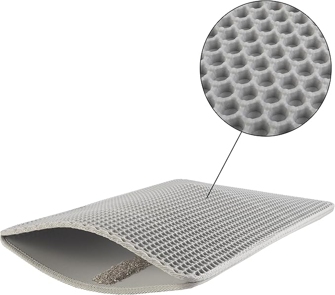 Cat Litter Mat - 24x15-Inch Waterproof Litter Box Mat with Dual-Layer Honeycomb Design for Trapping Litter - Slip-Resistant Cat Mat by PETMAKER (Gray) (Pack of 2)