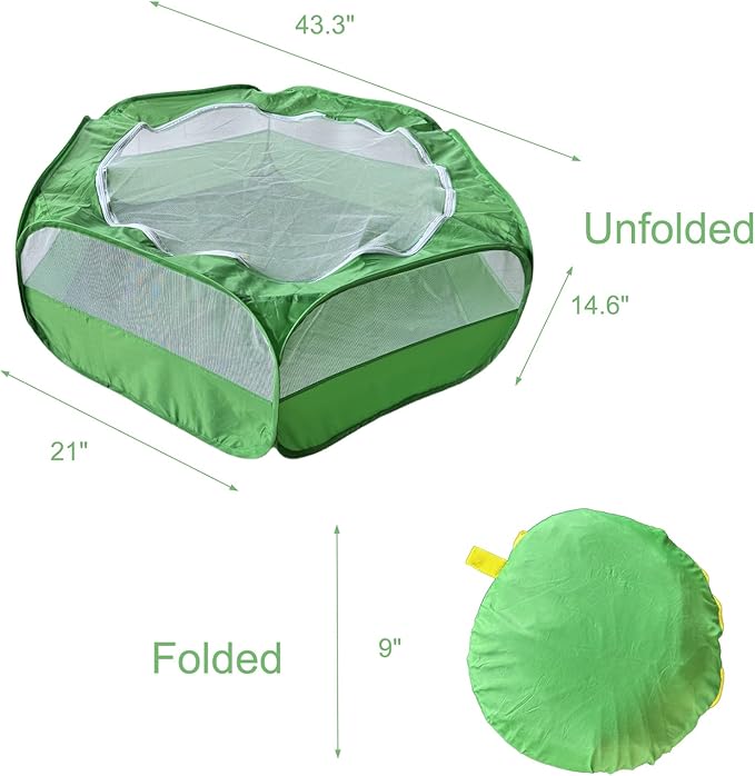 Small Animal Playpen with Zippered Mesh Cover - Portable Foldable Chicken Brooder Box, Indoor Outdoor Enclosure for Guinea Pigs, Bunny, Rabbits, Ferrets, Chinchillas, Kittens (Green)