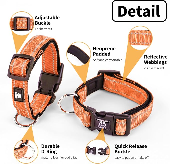 NESTROAD Dog Collar and Leash Set,Reflective Dog Collars with Quick Release Buckle,Adjustable Nylon Pet Collar for Small Medium Large Dogs(Small,Orange)