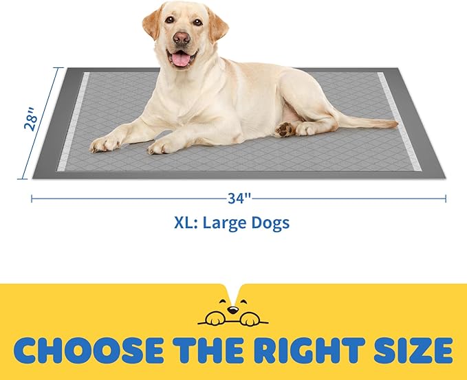 Powools 100-Pack X-Large Puppy Pads - 34'' x 28'' Pee Pads for Dogs Potty Training with Leak-Proof Quick-Dry Design, 6-Layer Wee Wee Pads for Dogs, Charcoal, Black