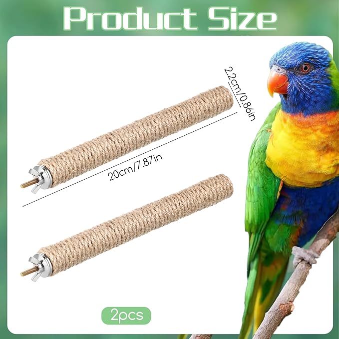2 PCS Bird Toys for Parakeets Bird Perches Natural Bird-Perches with Rope Wood Parrot Perch Stand Rope Perches for Bird-Cages Accessories for Parakeet Cockatiel Budgie Conures Lovebirds