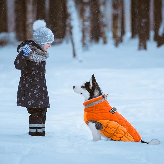 Lelepet Dog Coat Warm Dog Winter Coat Waterproof Dogs Jacket with Harness Built in Reflective Pet Fleece Vest Zip-Up Cold Weather Coats for Small Medium Large Dogs Turtleneck Windproof Blaze Orange L