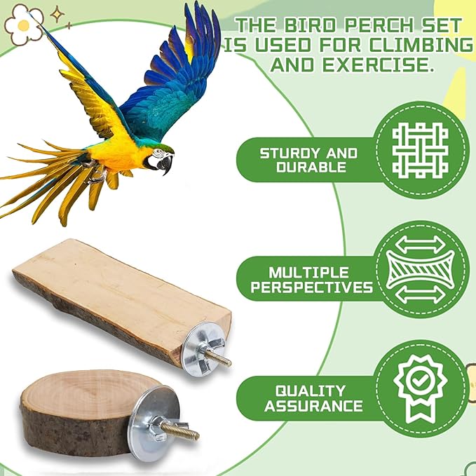 6 PCS Natural Wood Bird Perches Stand for Cage,Bird Perches for Bird Cages,Bird Cage Perch with Bolt and Wing Nut,Parrot Perch for Budgies Cockatiels Parakeets Conures