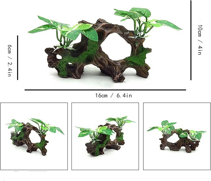 alfyng Resin Driftwood Fish Tank Decorations Trunk Cave Aquarium Decor Ornaments Simulation Plants Betta Silk Leaf Tank Accessories Goldfish Bowl Décor (B)