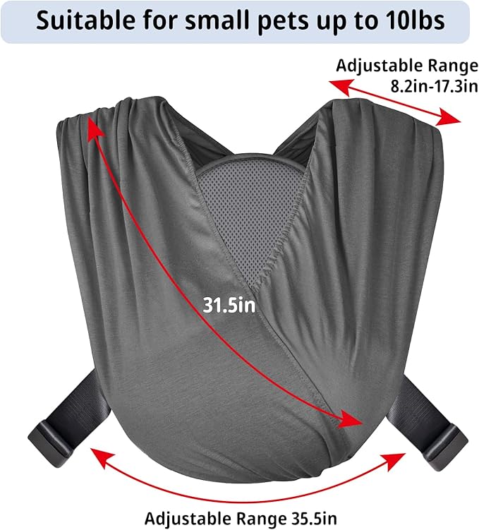 CUBY Swaddle Dog Sling Carrier for Small Dogs, Front Pet Sling Carrier Chest,Hands Free Adjustable Cat Sling Carrier Soft Cotton Reducing Pain Puppy Sling Carrier for Small Pet Up to 10lb (Dark Gray)
