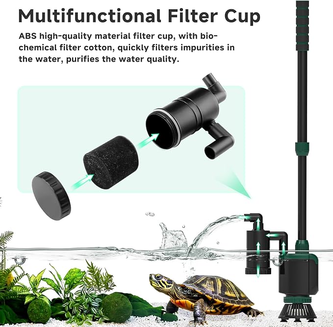 AQQA 6-in-1 Aquarium Gravel Cleaner, 600GPH Adjustable Water Flow Aquarium Vacuum | Electric DC Fish Tank Cleaner, Extendable Length, Supports Changing Water, Washing Sand, Water Filtering and Circulation