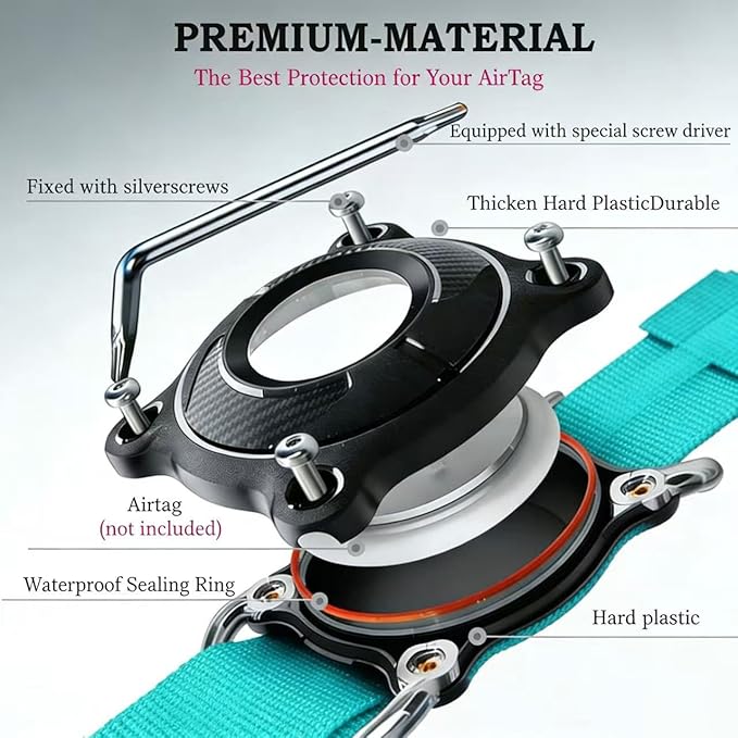 Upgraded AirTag Dog Collar,Waterproof Tactical Dog Collar with AirTag Holder, Control Handle and Metal Buckle,Heavy Duty Dog Collars for Large Dogs (Teal，XL